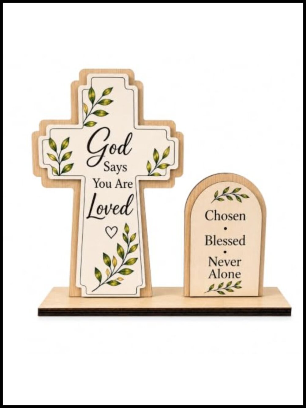 Wooden Cross Desk Decor Religious Gift Sign Inspirational Tabletop